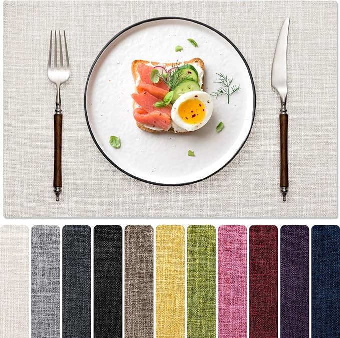 Blue Forest Placemats Set of 4, Dual-Layered Thickened Faux Linen Cloth Place by BlueForest