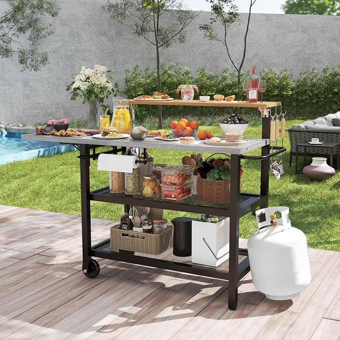 Sundale Outdoor Four-Shelf Grill Cart Table, Movable Stainless Metal Flattop by SundaleOutdoor