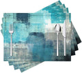 Modern Art Placemats Set of 4 Turquoise Abstract Painting Place Mats Washable by Fjogymlea