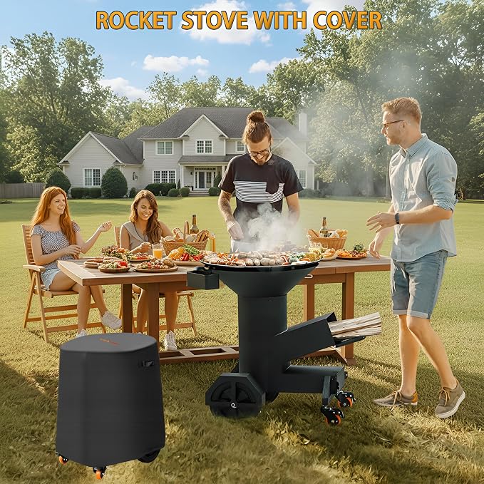 3-in-1 Rocket Stove with Griddle, Grate & Pot Rack, Large Wood BBQ Grill with - Image 8