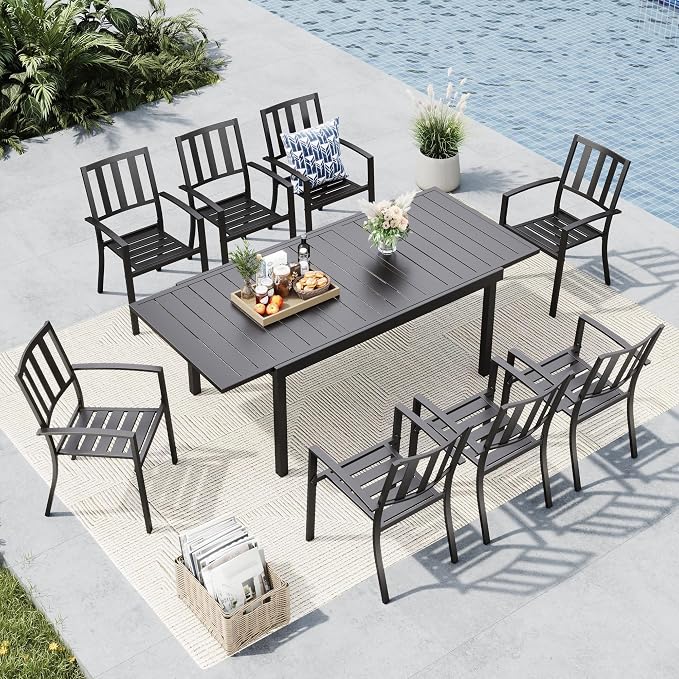 MFSTUDIO Outdoor Dining Set for 8, Expandable Patio Table and Chairs Set by MFSTUDIO