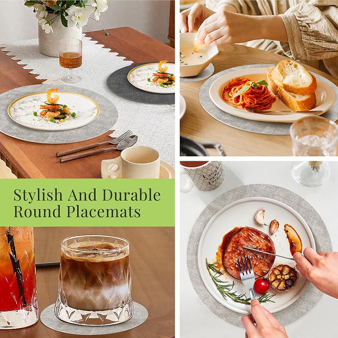 13-Inch Faux Leather Round Placemats Set of 6, Waterproof Anti-Slip Dual Sided - Image 7