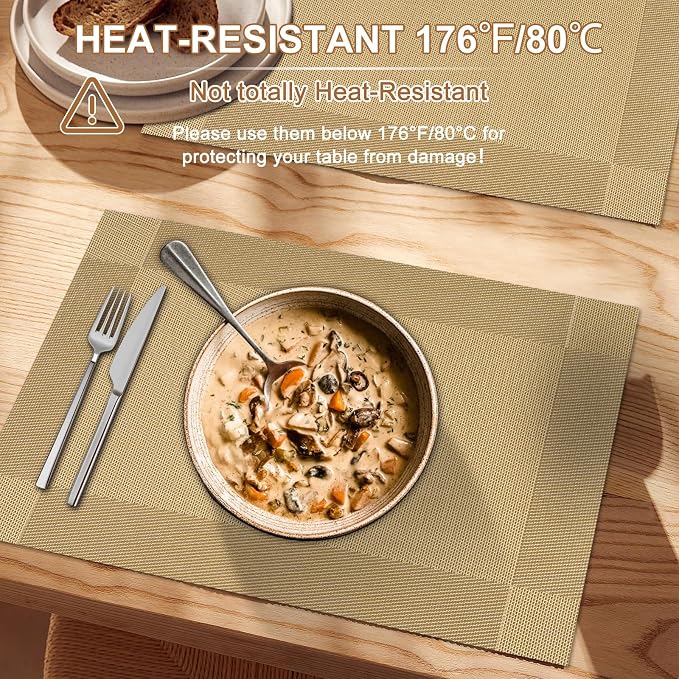 BETEAM Placemats Set of 8, Woven Vinyl Placemat - Image 4