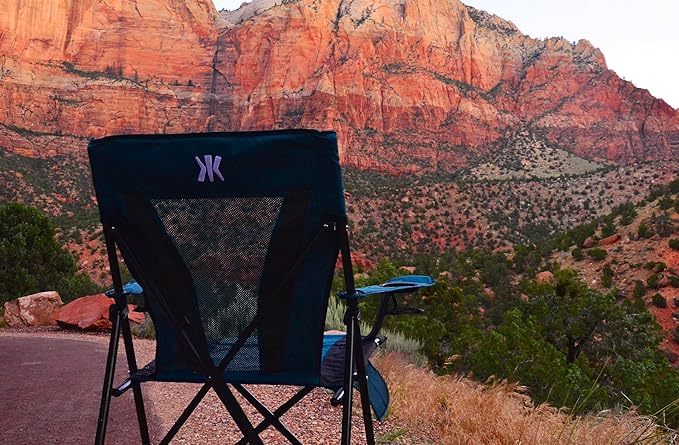Folding Camp Chair in Cayman Blue Iguana, Diamond Ripstop Polyester, Dual Lock