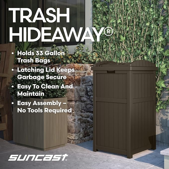 Suncast 33 Gallon Durable Plastic Hideaway Outdoor Garbage Can - Image 3