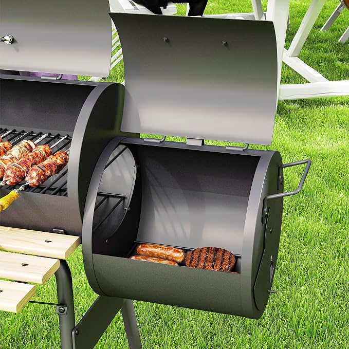 Outsunny 48" Portable Barrel Charcoal BBQ Grill, Steel Outdoor Barbecue Smoker - Image 9