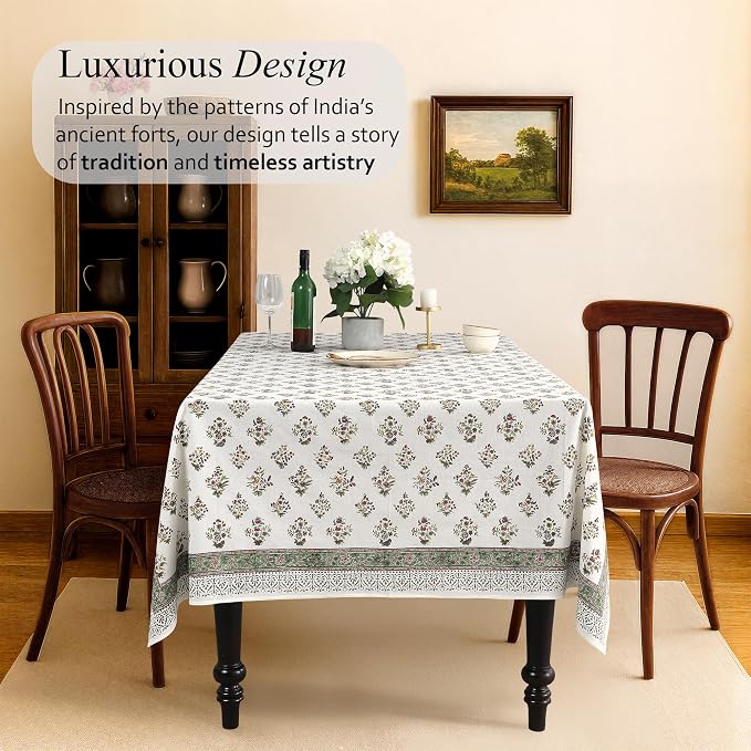 CPC Tablecloth 100% Cotton 70x118 Inch Indian Block Print Rectangle Table Cover - Image 2