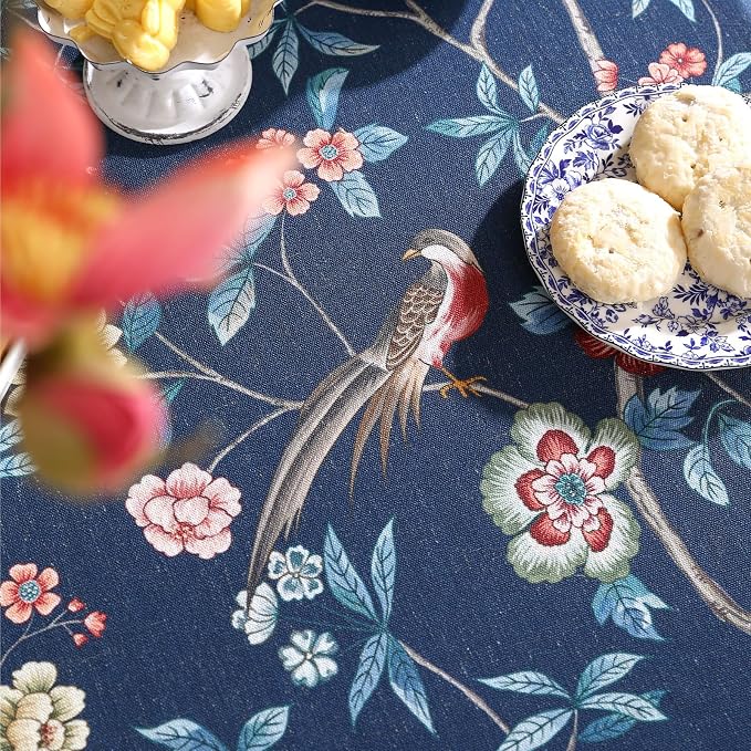 patdrea Designer Dark Blue Linen Rectangle Tablecloth, Vintage Navy French - Image 3