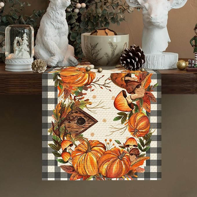 Pumpkin Burlap Table Runner Seasonal Spring Fall Kitchen Dining Linen Table - Image 2