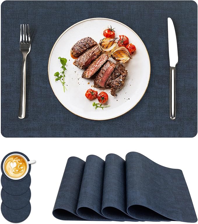 Vinyl Placemats Set of 4, Faux Leather Waterproof and Heat Resistant Place Mats by NCUE