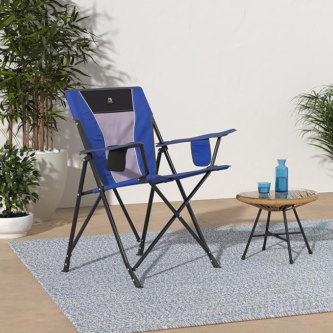 Folding Chairs, Heathered Royal Steel Frame with Mesh Back and Carry Bag