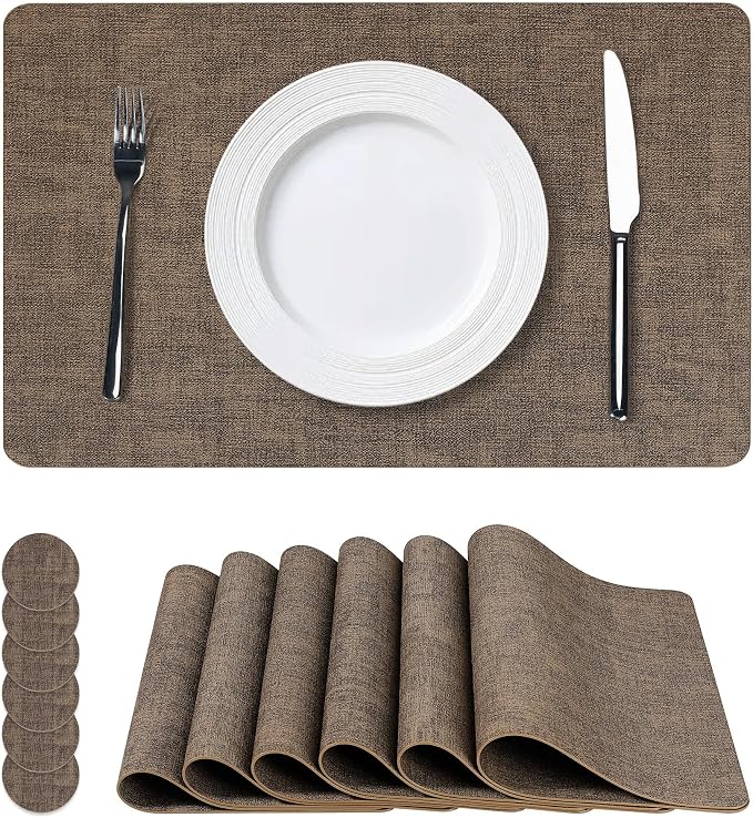 Vinyl Placemats Set of 6, Faux Leather Waterproof and Heat Resistant Place Mats by NCUE