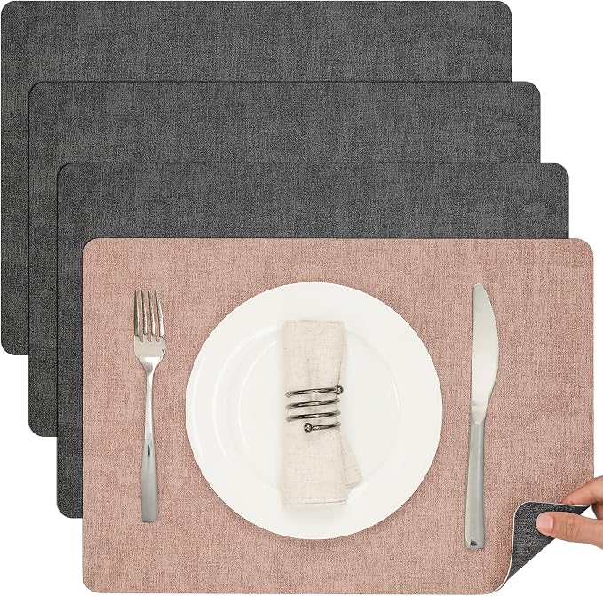 Myir JUN Placemats Set of 4, Dual Sided Faux Leather Indoor/Outdoor Mats by MyirJUN