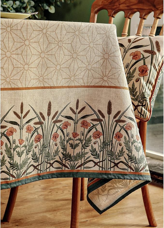 patdrea Designer Linen Light Brown Square Table Cloth, Vintage French - Image 5