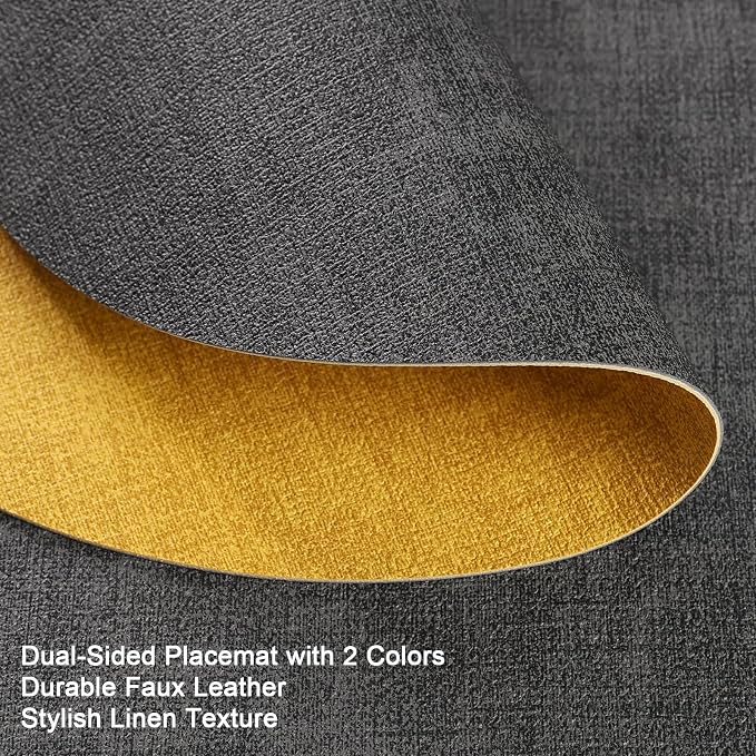 Myir JUN Round Placemats, Dual Sided Faux Leather Place Mats Set of 6 - Image 2