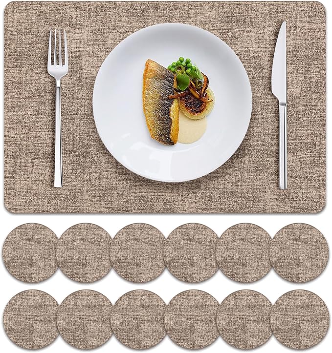 MOSAYT Faux Leather Placemats Set of 12, Heat Resistant Vinyl Place Mats by MOSAYT