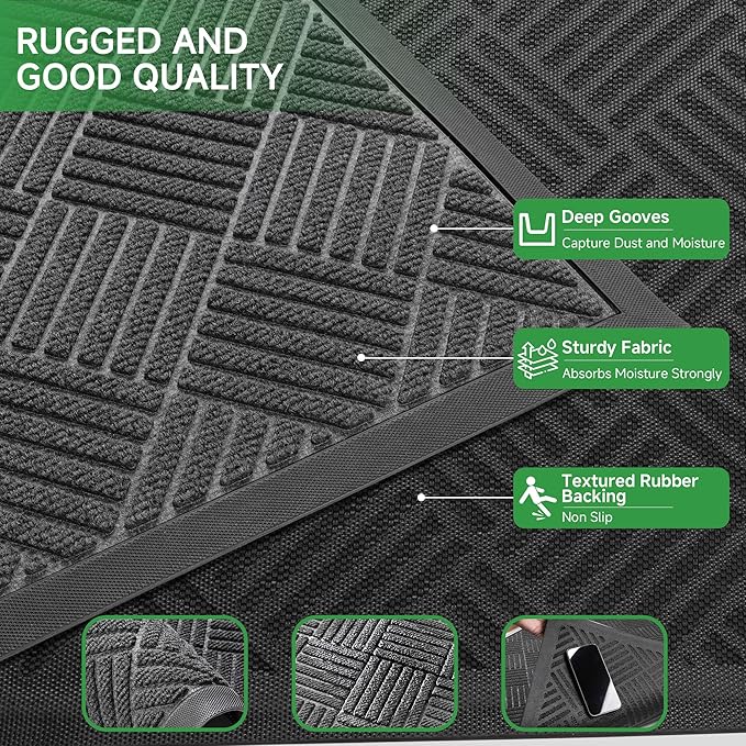 Front Door Mat, Heavy Duty Indoor Outdoor Doormat, Stain and Fade Resistant - Image 3