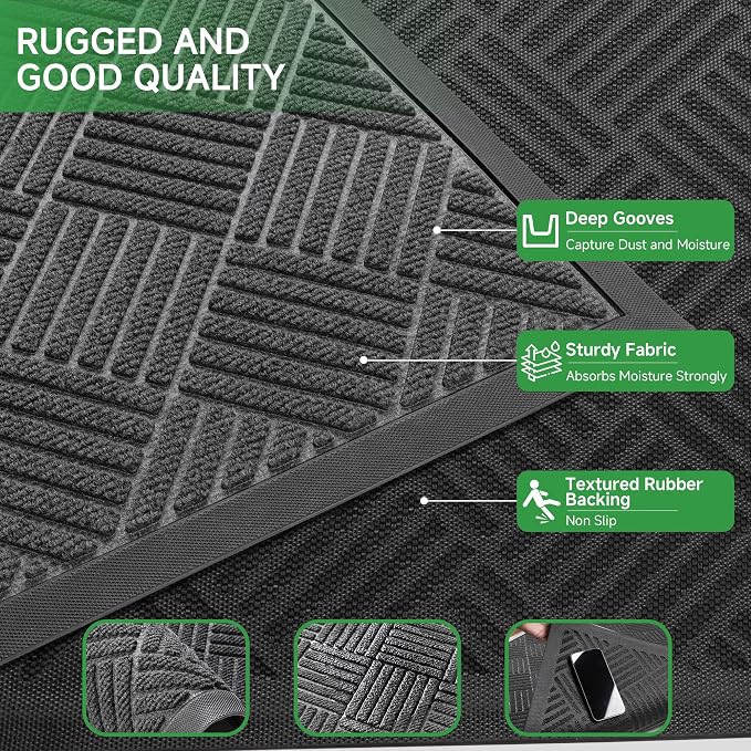 Front Door Mat, Heavy Duty Indoor Outdoor Doormat, 60” x 48” Low Profile - Image 3