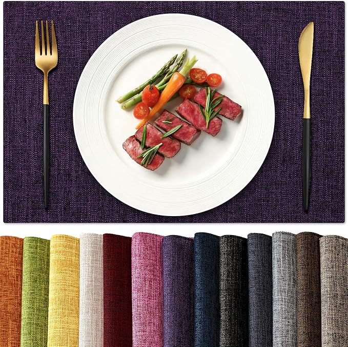 KXN Placemats Set of 8, Dual-Layer Thickened Faux Linen Table Mats, Heat by Homepage
