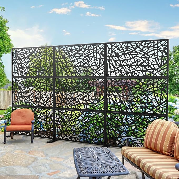 Elevens Metal Outdoor Privacy Screen, Freestanding Outdoor Divider Decorative - Image 7