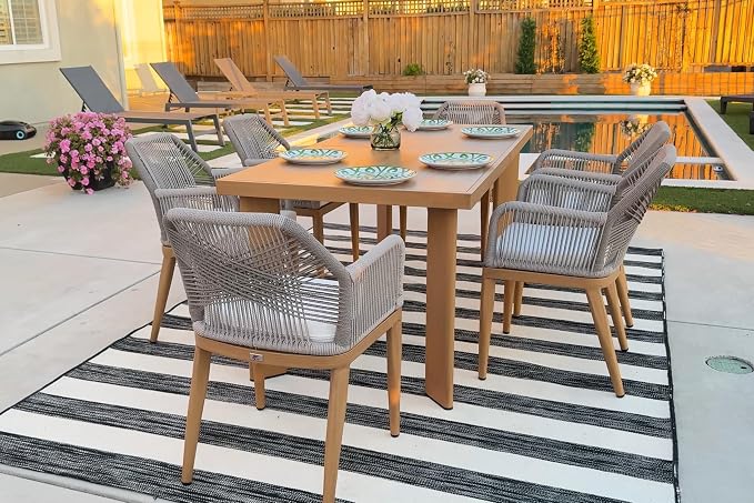 PURPLE LEAF 7 Pieces Patio Dining Set Aluminum Modern Rectangular Table and by PURPLELEAF