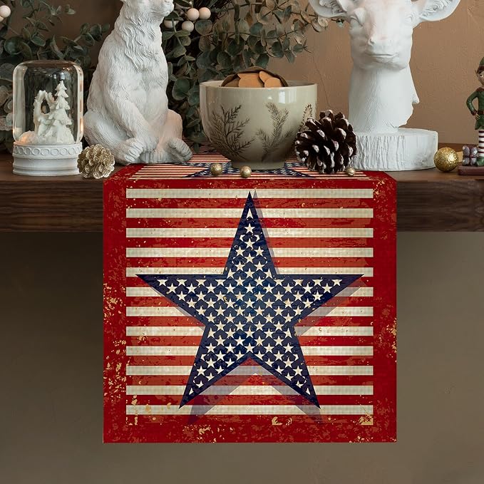 Star 4July Burlap Table Runner Seasonal Spring Fall Kitchen Dining Linen Table - Image 2