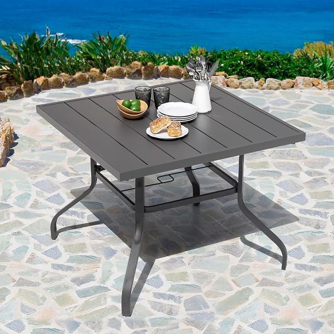 NUU GARDEN 37" Outdoor Patio Table, 4 Person Steel Slat Square Dining Table by NUUGARDENCORPORATION