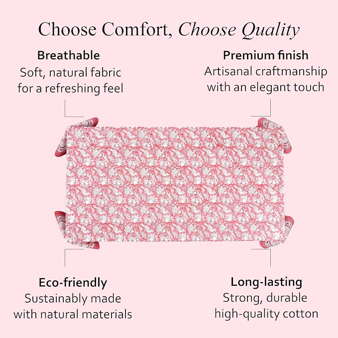 CPC Cotton Tablecloth 80x120 Inch Rectangle Indian Block Print Tablecloth- Pink - Image 6