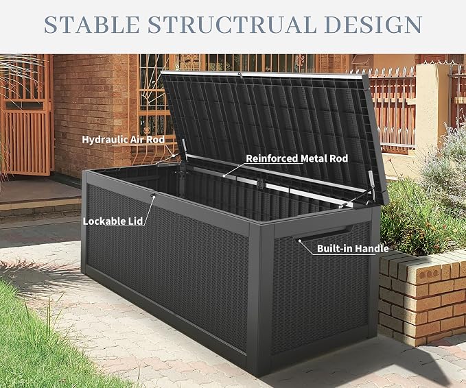 NUNU LAB 260 Gallon Outdoor Storage Box, Resin Large Sturdy Deck Box, Backyard - Image 5