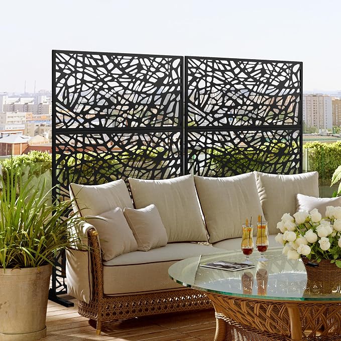 Metal Privacy Screen Outdoor 72" H×47" W, Freestanding Decorative Privacy Screen - Image 4