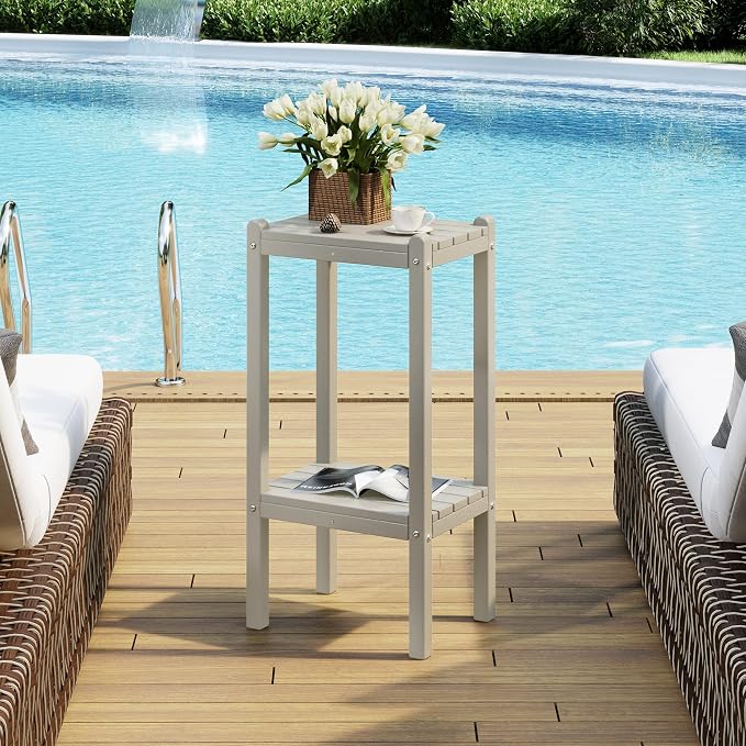 Costaelm Paradise 36"" Outdoor Adirondack HDPE 2-Tier Patio Side Table - Image 2