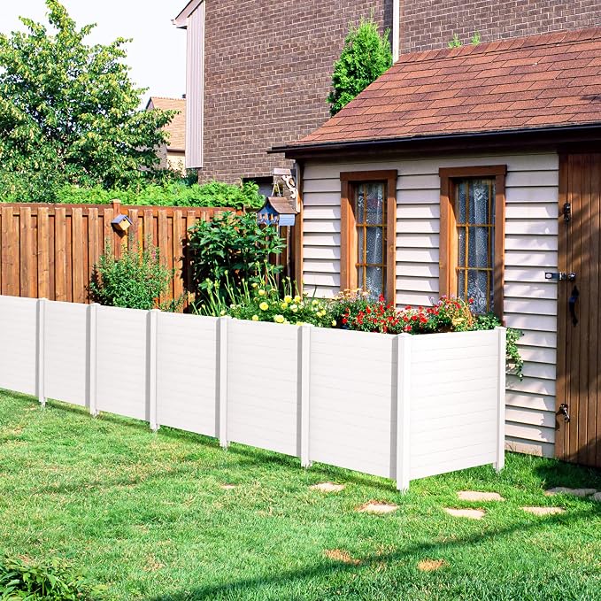 Giantex Outdoor Privacy Screen 4 Panels, Easy Assembly, PVC Vinyl Picket Fences - Image 2