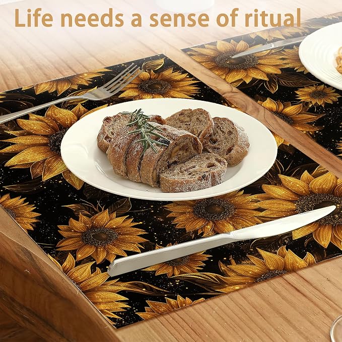 Placemats12x18 Inch, Sunflowers Placemats, Kitchen Dining Coffee Table Mats Set - Image 2
