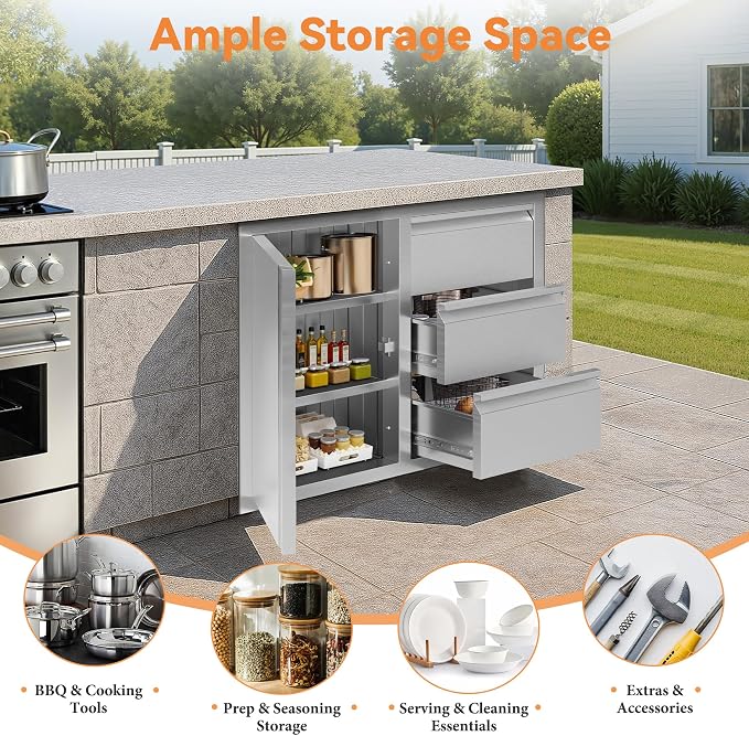 Jocisland Outdoor Kitchen Drawers 28" W×23" D×23" H Stainless Steel Drawers - Image 5