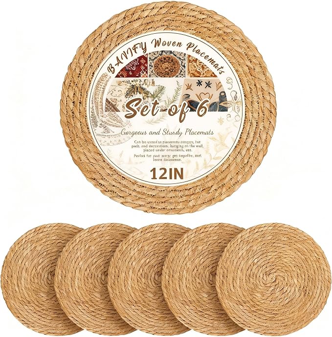 Round Woven Placemats 12 inch Set of 6 by MARSCOOL