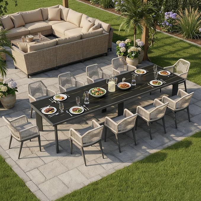 PURPLE LEAF 11 Pieces Patio Dining Set Aluminum Modern Oversize Rectangular by PURPLELEAF