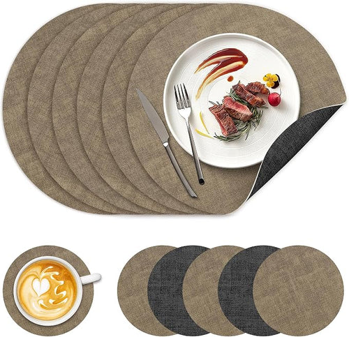 13" Round Placemats Set of 6, NCUE Dual-Sided Faux Leather Heat Resistant Table by NCUE