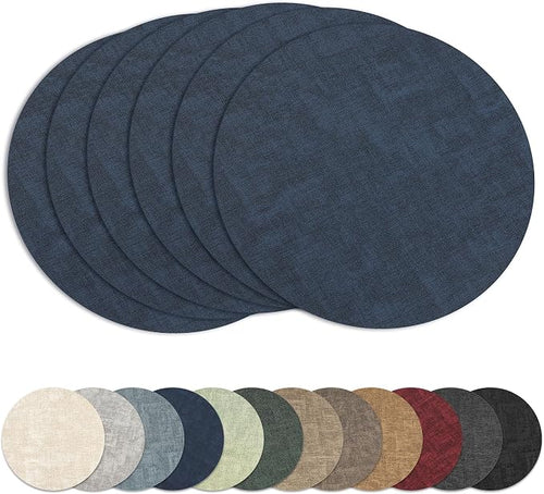 13" Round Placemats Set of 6, Reversible Faux Leather Heat Resistant Table Mats by NCUE