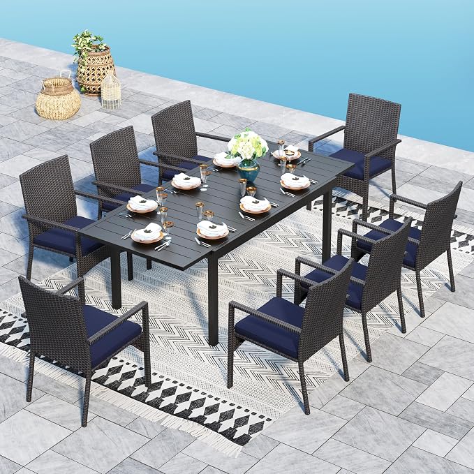 Sophia & William 9 Pieces Expandable Patio Dining Set, Extendable Rectangular by SophiaWilliam