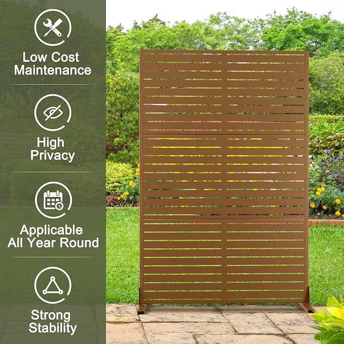 Metal Privacy Screen Outdoor 72" H×47" W, Freestanding Decorative Privacy Screen - Image 3
