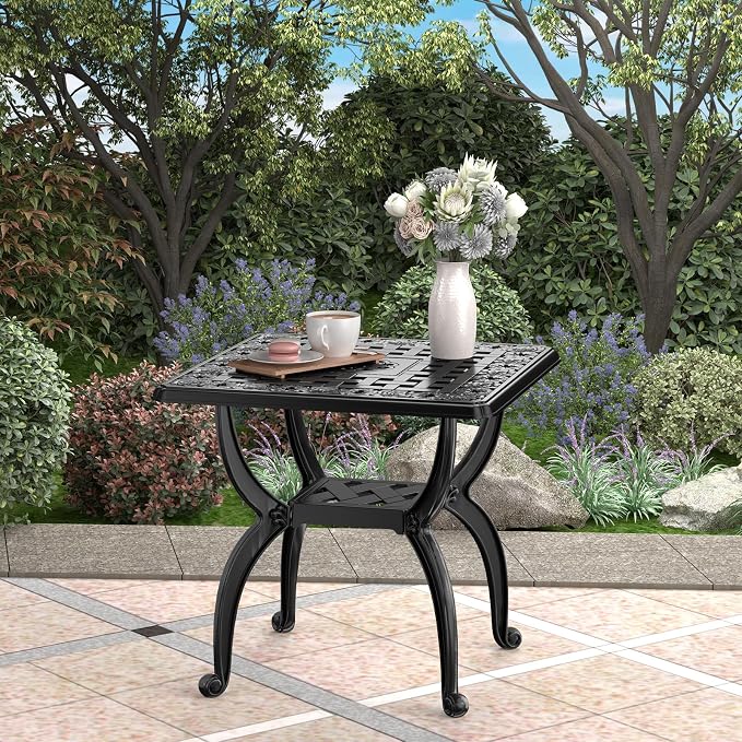 Cast Aluminum Outdoor Side Table, All Weather Square Bistro Table, Outdoor - Image 6