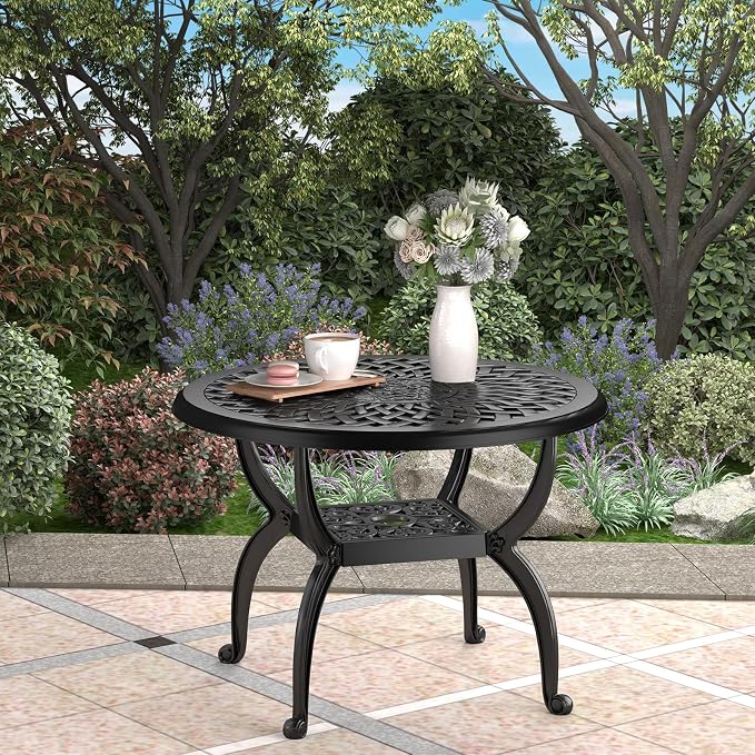 Cast Aluminum Outdoor Side Table, All Weather Round Bistro Table, Outdoor - Image 6