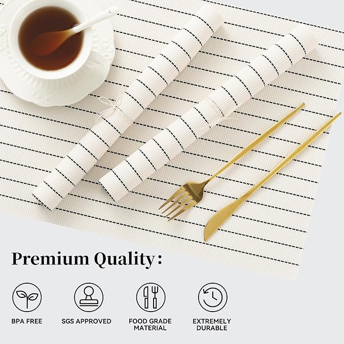 Leetaltree White with Black Stripes Placemats Set of 6 - Image 2