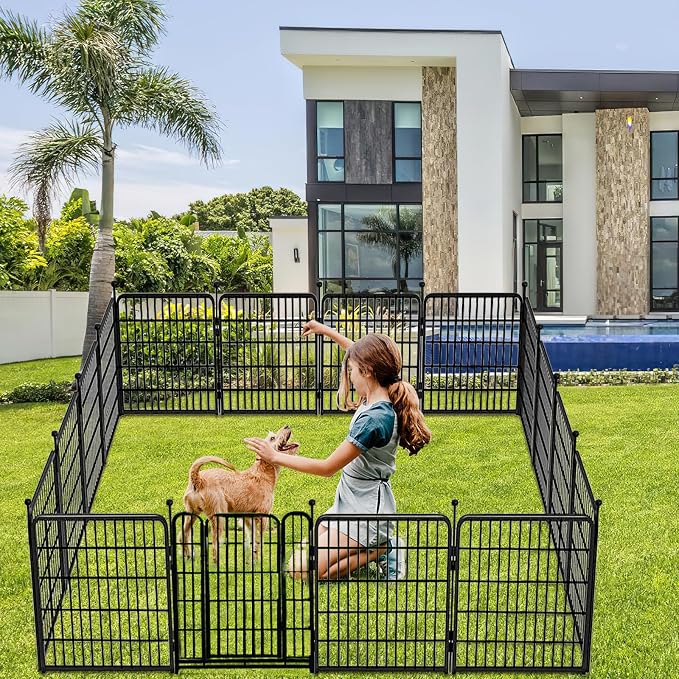 Garden Fence with Gate 32 in×26.6 Ft 12 Panels, Heavy Duty Iron Animal Barrier - Image 6