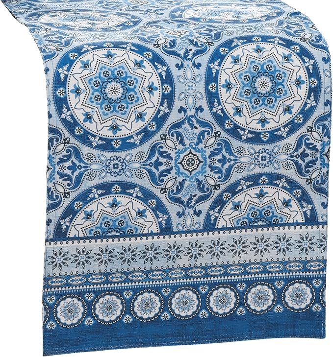 Elrene Home Fashions Vietri Medallion Blue Coastal Block Print Stain & Water - Image 2