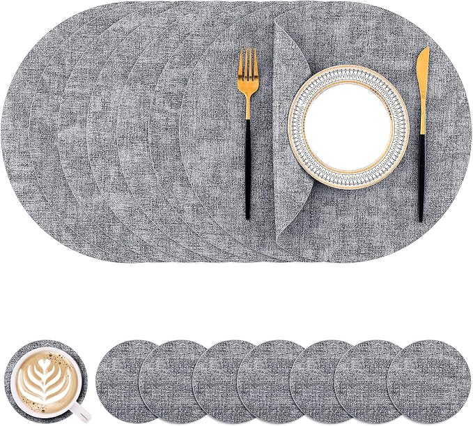 Homaxy Round Faux Leather Placemats and Coasters, Washable Dual-Side Table Mats by Homaxy