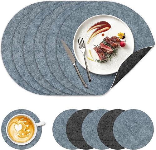 13" Round Placemats Set of 6, NCUE Dual-Sided Faux Leather Heat Resistant Table by NCUE