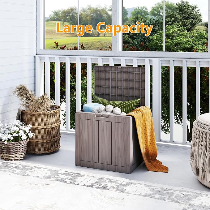 35 Gallon Small Waterproof Outdoor Storage Box, Resin Deck Box Lockable - Image 4