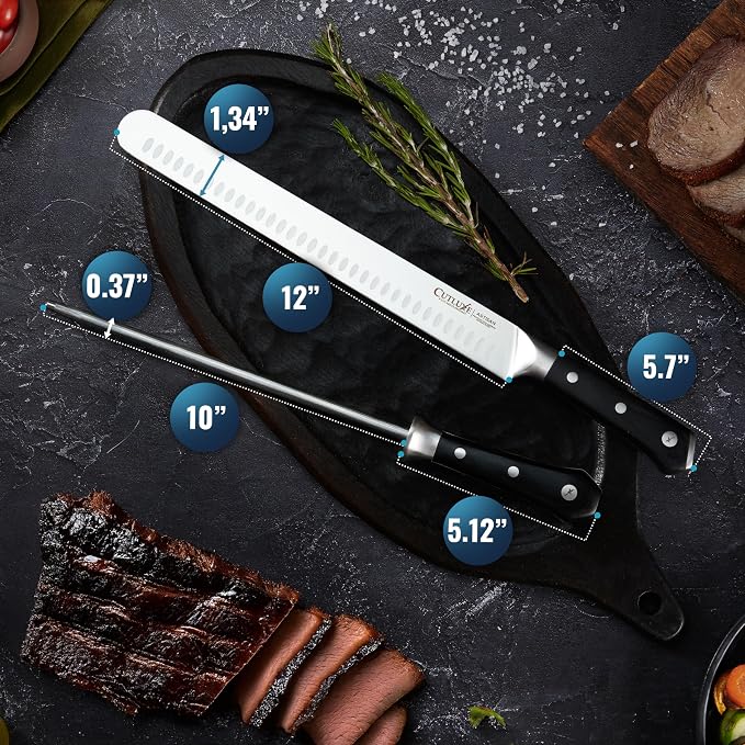 Cutluxe BBQ Knife Carving Set – 12" Brisket Knife & 10" Honing Rod, Butcher - Image 6