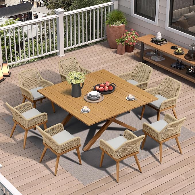 PURPLE LEAF 9 Pieces Outdoor Dining Set All-Weather PE Rattan Outdoor Patio by PURPLELEAF